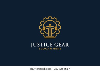 Law Firm with Gear Logo design template. Law Firm logo concepts. Gear logo vector
