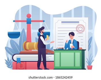 Law Firm Illustration, Lawyer with Staff doing Legal stuff. This illustration can be use for website, landing page, web, app, and banner.