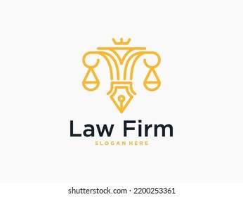 law firm justice with pencil line art logo design