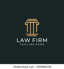 Law firm legal justice logo design with business card vector template. Good for icon, brand, identity, lawyer, luxury, premium, and business company