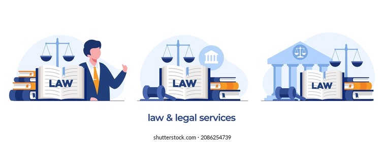 law firm and legal services concept, lawyer consultant, judge, justice, flat illustration vector template