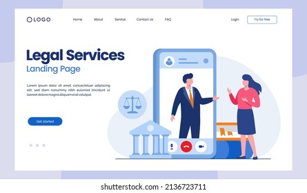 Law Firm And Legal Services Concept, Lawyer Consultant, Flat Illustration Vector Banner Landing Page