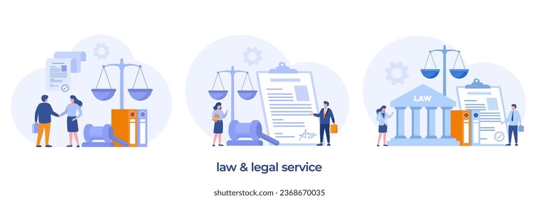 law firm and legal services concept, lawyer consultant, justice, judgment, flat illustration vector banner template website