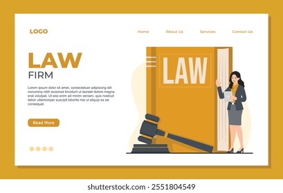 Law firm and legal services landing page template concept set with scales and judge gavel vector illustration Law and justice 