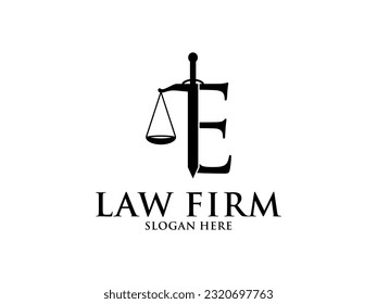 Law Firm with Letter E Logo, Lawyer logo with creative law element