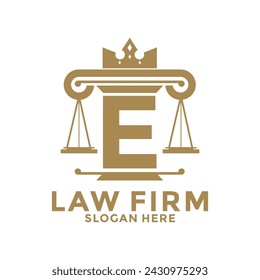 law firm with letter E logo vector, Justice logo design template