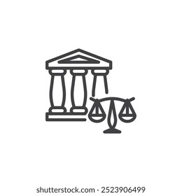 Law Firm line icon. linear style sign for mobile concept and web design. Building with law scales outline vector icon. Legal service symbol, logo illustration. Vector graphics