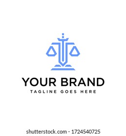 Law firm line trend logo icon vector design. Universal legal, lawyer, scales sword column idea creative premium symbol.