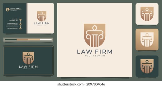 Law Firm Logo And Business Card Template Gold. Logo Can Be Used As Brand,identity, Consulting.