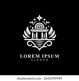 Law Firm logo design with greek pillar icon vector. courthouse, capitol dome building architecture logo template for business company