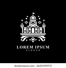 Law Firm logo design with greek pillar icon vector. courthouse, capitol dome building architecture logo template for business company