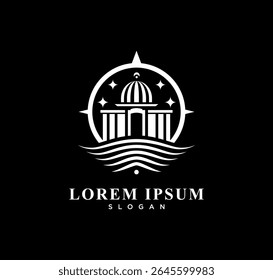 Law Firm logo design with greek pillar icon vector. courthouse, capitol dome building architecture logo template for business company