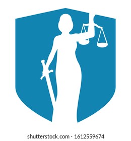 Law firm logo design, icon of goddess Femida, vector image, artwork without reference