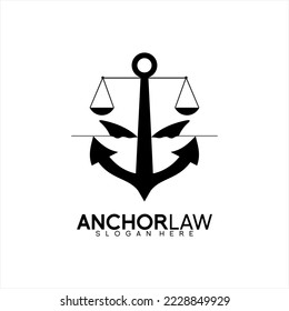 Law firm logo design. Illustration of anchor with scales of justice and shark tail