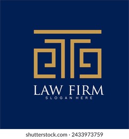 Law firm logo design with letter E G concept and geometric pillars.