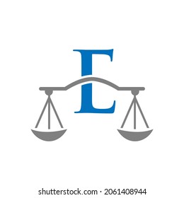 Law Firm Logo Design On Letter E. Lawyer And Justice, Law Attorney, Legal, Lawyer Service, Law Office, Scale, Logo Template