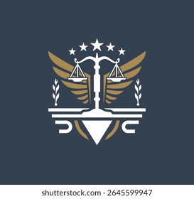 Law Firm logo design with wings and scale icon vector template for business company