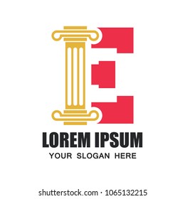 law firm logo with E alphabet and text space for your slogan / tagline, vector illustration