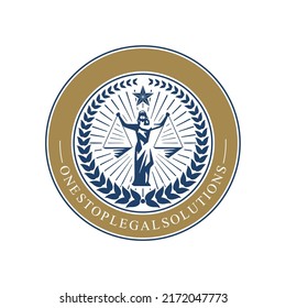 Law firm logo with Femida. Vector law firm logotype or badge