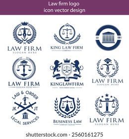 law firm logo icon set with golden color. Symbol for Justice, Law Offices, Attorney services, lawyer, logo design inspiration.