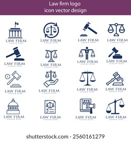 law firm logo icon set with golden color. Symbol for Justice, Law Offices, Attorney services, lawyer, logo design inspiration.