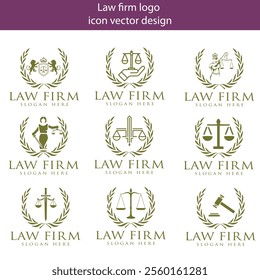 law firm logo icon set with golden color. Symbol for Justice, Law Offices, Attorney services, lawyer, logo design inspiration.