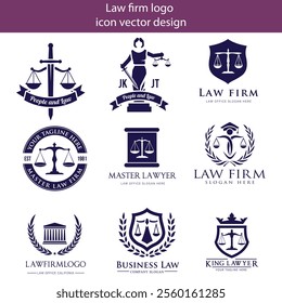 law firm logo icon set with golden color. Symbol for Justice, Law Offices, Attorney services, lawyer, logo design inspiration.