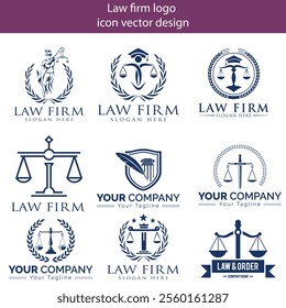 law firm logo icon set with golden color. Symbol for Justice, Law Offices, Attorney services, lawyer, logo design inspiration.