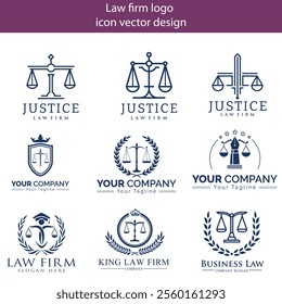 law firm logo icon set with golden color. Symbol for Justice, Law Offices, Attorney services, lawyer, logo design inspiration.