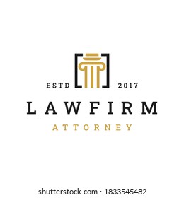 Law firm logo icon vector design. Universal legal, lawyer, justice scales, line art style logo design inspiration