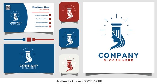 Law firm logo icon vector design. Universal legal, lawyer, with business card template background