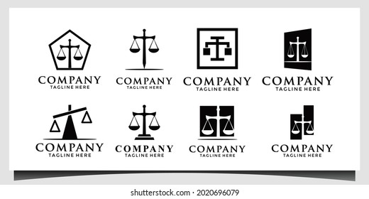 Diseño vectorial de icono del logotipo de la firma de abogados. Universal legal, abogado, balanza la idea de columna de espada símbolo de prima creativa.