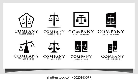 Law firm logo icon vector design. Universal legal, lawyer, scales sword column idea creative premium symbol.