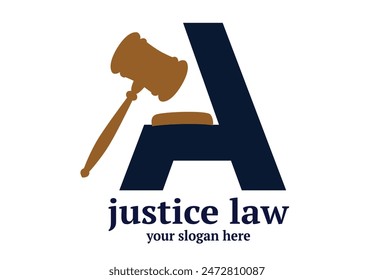 Logo del bufete de abogados, martillo del juez al lado de la letra A , un diseño de logo con un martillo del juez colocado al lado de la letra A. El martillo, un poderoso símbolo de autoridad y justicia.