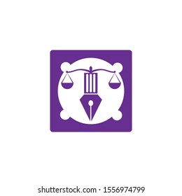law firm logo with justice scale and pen illustration