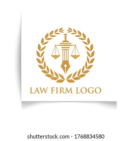 Law Firm Logo with Laurel Vector Logo Template