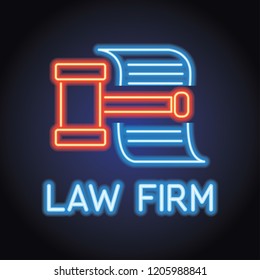 law firm logo for law firm office with neon light effect. vector illustration