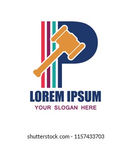 law firm logo with P alphabet and text space for your slogan / tagline, vector illustration