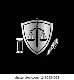 Law Firm logo template. Lawyer, attorney, jurist, judge, business woman with scales of justice symbol.
