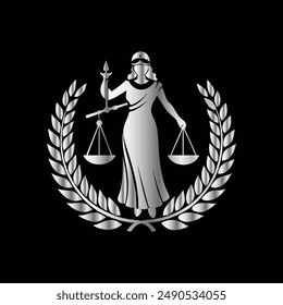 Law Firm logo template. Lawyer, attorney, jurist, judge, business woman with scales of justice symbol.
