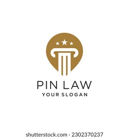 Ilustración de diseño vectorial con logotipo de firma de ley con concepto de pin moderno