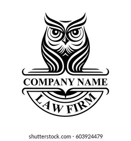 Law firm logotype with owl. Vector logo badge.