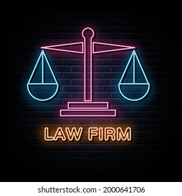 Law firm neon sign vector. sign symbol