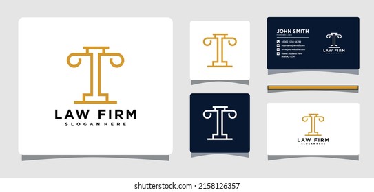 Law Firm Pillar Logo Template With Business Card Design Inspiration