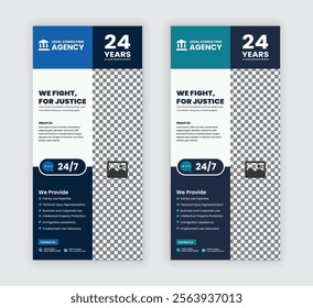 Law firm service DL flyer, law agency advertising rack card, and law consulting leaflet, handbill design templates with two color variations