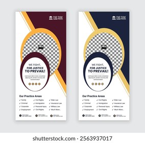 Law firm service DL flyer, law agency advertising rack card, and law consulting leaflet, handbill design templates with two color variations