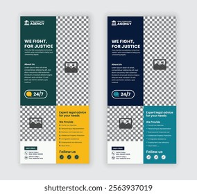 Law firm service DL flyer, law agency advertising rack card, and law consulting leaflet, handbill design templates with two color variations