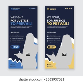 Law firm service DL flyer, law agency advertising rack card, and law consulting leaflet, handbill design templates with two color variations