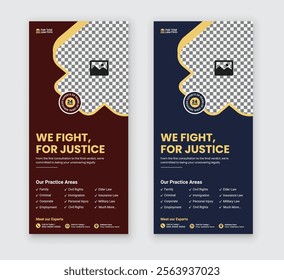 Law firm service DL flyer, law agency advertising rack card, and law consulting leaflet, handbill design templates with two color variations