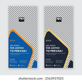 Law firm service DL flyer, law agency advertising rack card, and law consulting leaflet, handbill design templates with two color variations